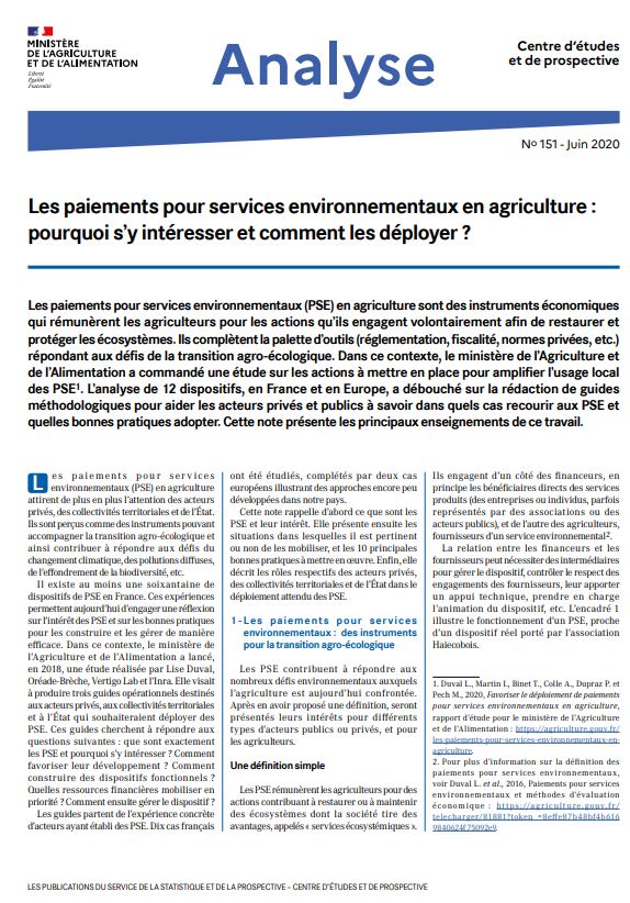 Les paiements pour services environnementaux en agriculture : pourquoi s’y intéresser et comment les déployer ?