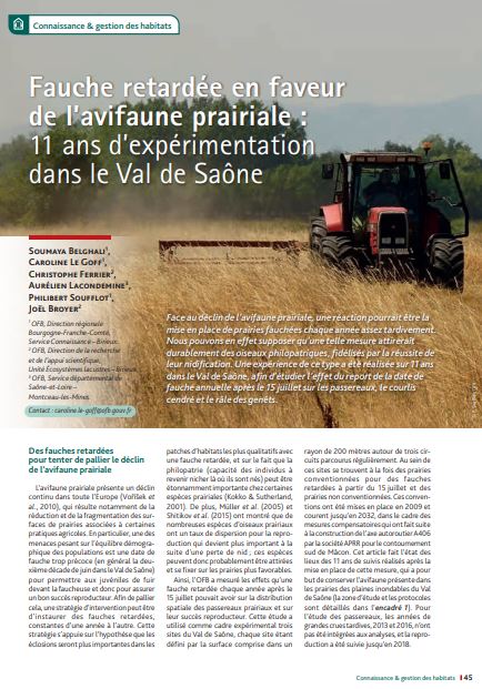 Fauche retardée en faveur de l’avifaune prairial : 11 ans d’expérimentation dans le Val de Saône