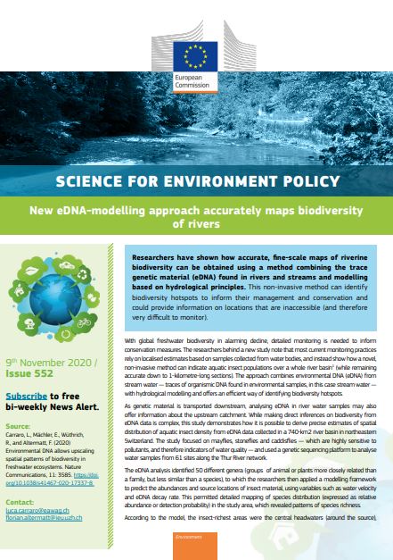 New eDNA-modelling approach accurately maps biodiversity of rivers