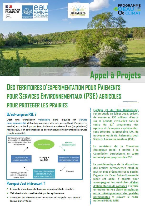 Appel à projets « Des territoires d’expérimentation pour paiements pour services environnementaux (PSE) agricoles pour protéger les prairies »