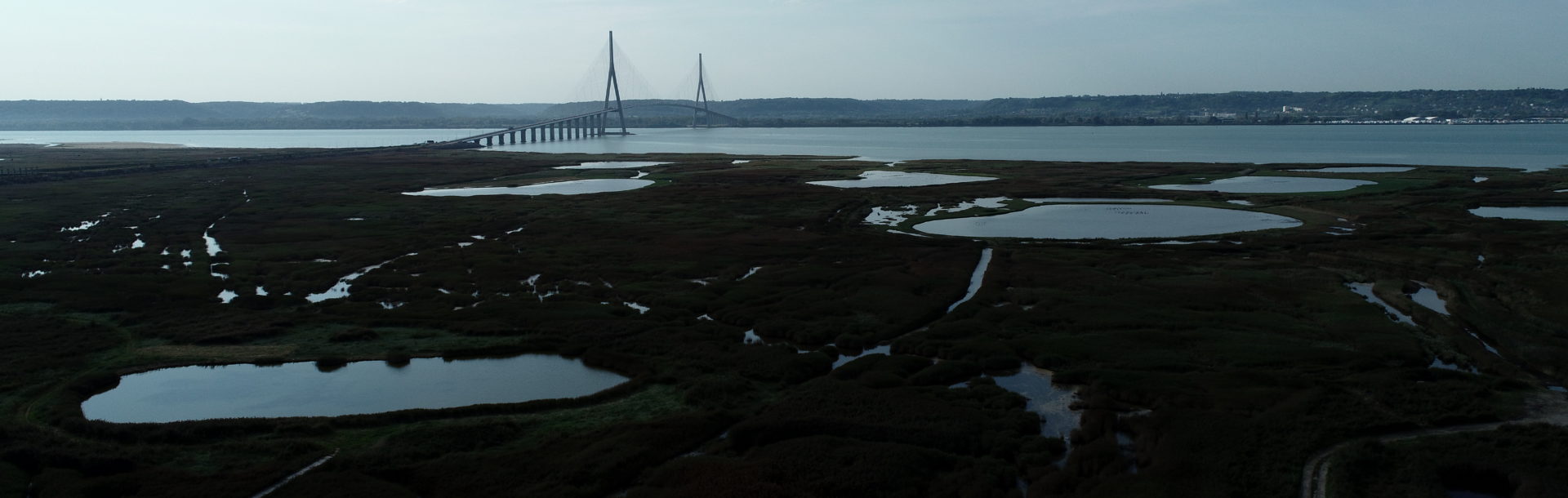 Installation de panneaux de présentation de la réserve naturelle au Pont de Normandie