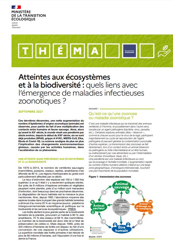 Atteintes aux écosystèmes et à la biodiversité : quels liens avec l’émergence de maladies infectieuses zoonotiques ?