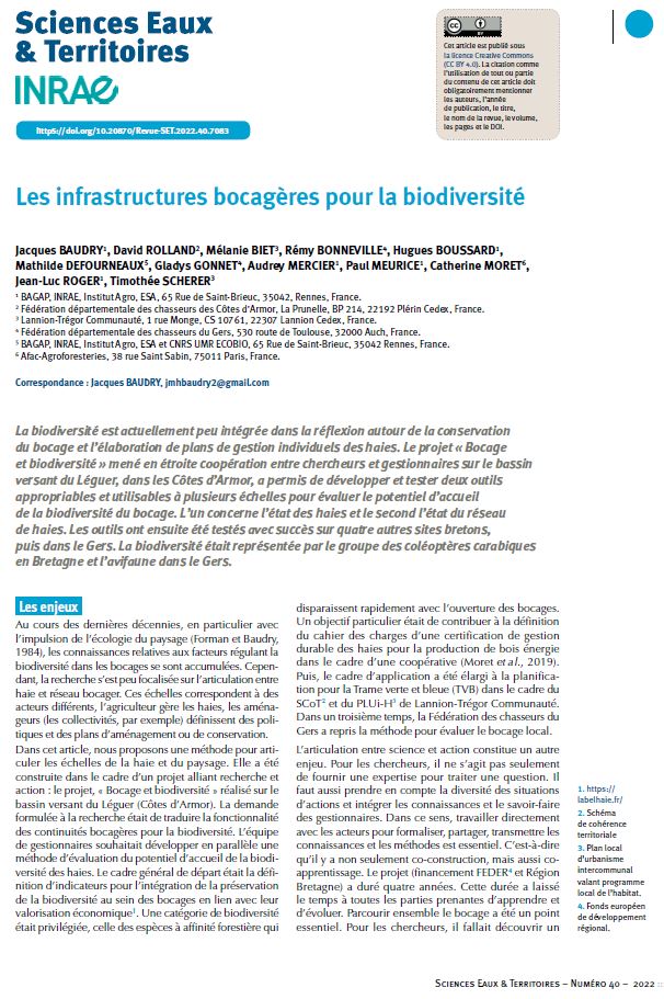 Les infrastructures bocagères pour la biodiversité