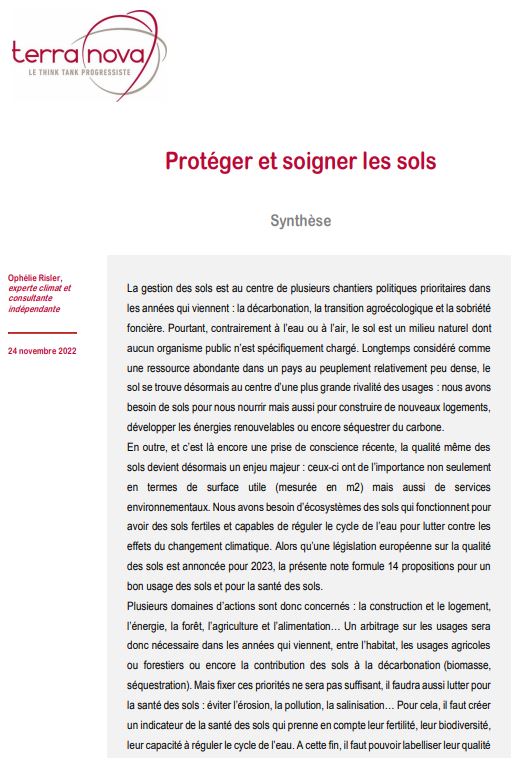 Protéger et soigner les sols. Synthèse