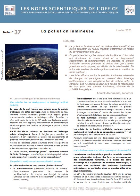 La pollution lumineuse Notes scientifiques de l’OPECST