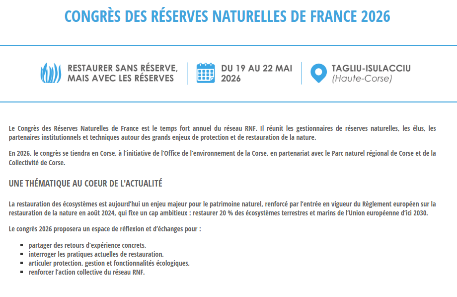 [Congrès] Congrès des réserves naturelles de France : Restaurer sans réserve, mais avec les réserves