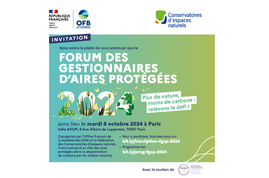 [Forum] Forum des gestionnaires d’aires protégées 2024 – Plus de nature, moins de carbone : relevons le défi !