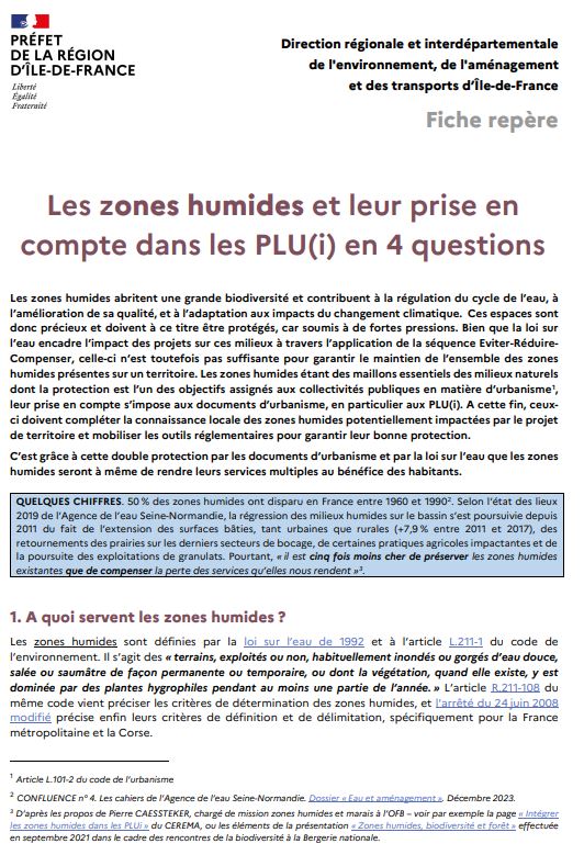 Les zones humides et leur prise en compte dans les PLU(i) en 4 questions. Fiche repère